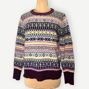 J. Crew Fairisle Wool Sweater Sequins M Aprés Ski Classic Retro 80s Fall Winter